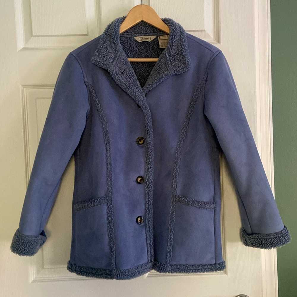 LL BEAN WINTER SUEDE/SHERPA LINED COAT, XS PETITE, EXCELLENT CONDITION